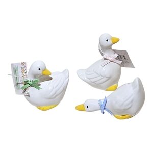 Target Bullseye 3pc Small Easter Duck Set Spring Ceramic with Bows NEW Mini